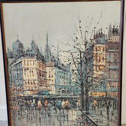 classic paris street scene oil painting, titled by Falasca