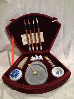Chinese Calligraphy Set in Velvet Case
