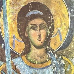 Original Vintage Fine Art Print Poster Medieval Yugoslavia Wall Frescoes Antique Painting Artist Printed Italy 1960’s. Kalenic. Archangel Michael 