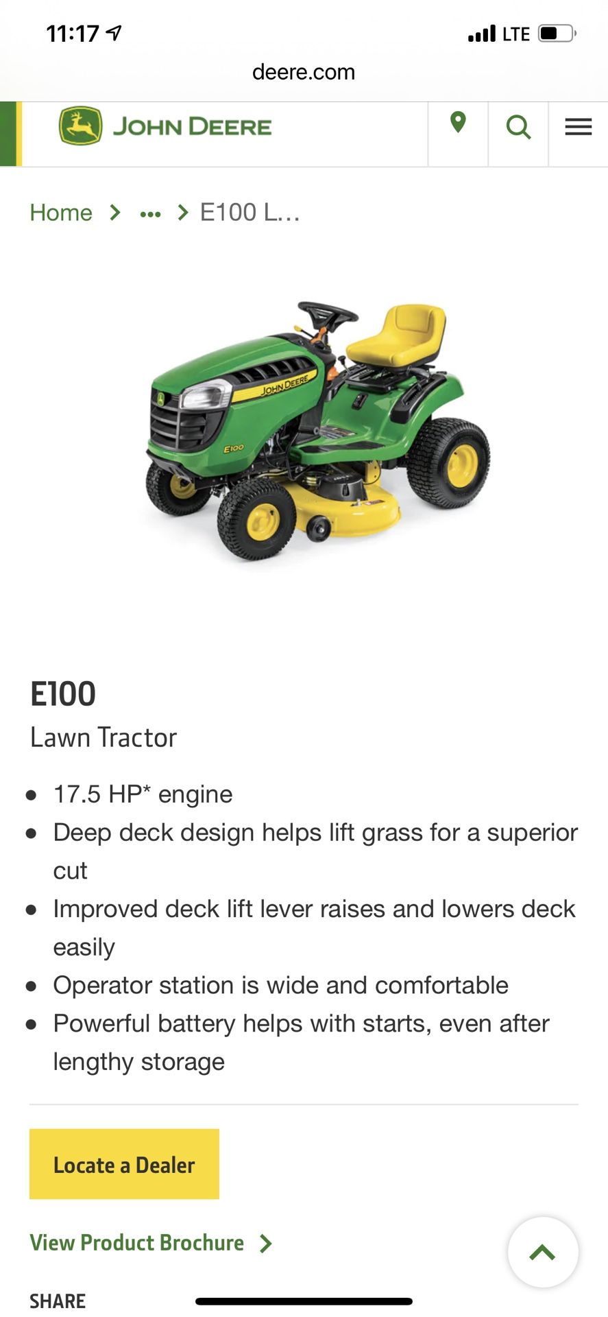 John Deere E100 Mower 