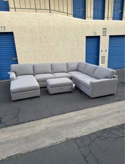 January Sale – Thomasville Langdon Fabric Sectional w/ Chaise + Storage Ottoman