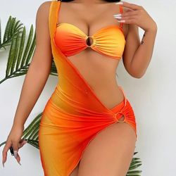 Women's Ombre Print Ring Linked Bikini Set !