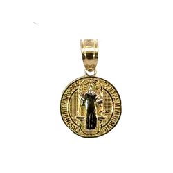 Woman’s Or Child’s 10k Two Toned White Yellow Gold Small Saint St. Benedict Medal Charm Pendant For Necklace GP3118034