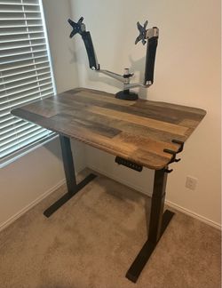 Electric Standing Desk + Dual Monitor Arm – Like New