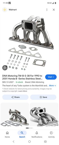 DNA Motoring TM-B-S-38 For 1990 to 2001 Honda B -Series Stainless Steel T3/T4 Turbo Manifold
