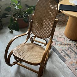 Vintage Boho Cane Rocking Chair 