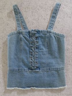 NWT XXS American Eagle Denim Lace Up Tank Ruched Back Juniors