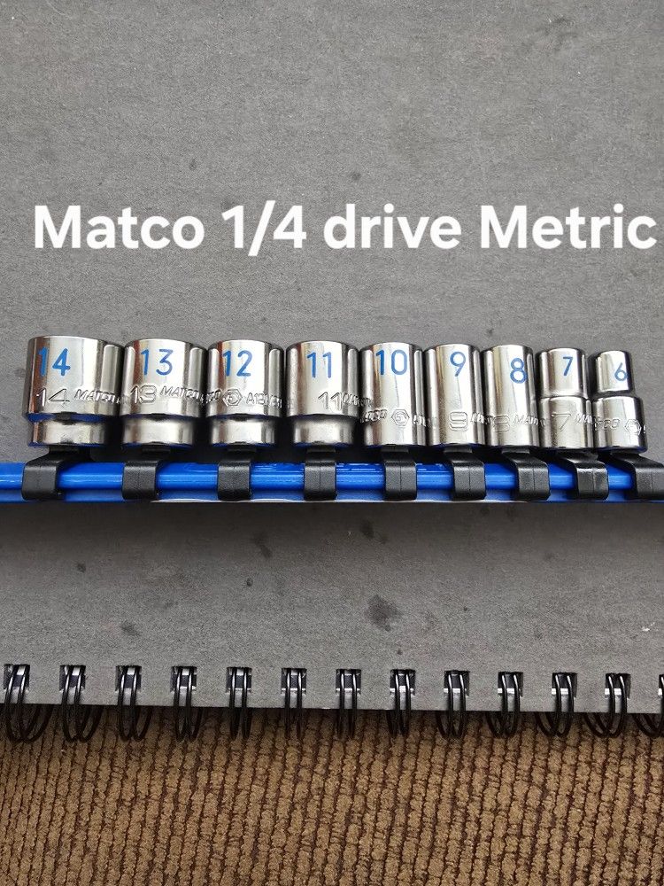 Matco 1/4" drive 9 piece Metric 12 point chrome socket set- Read description