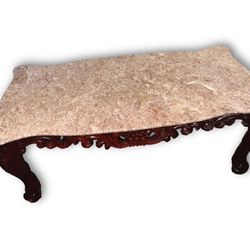 Marble and Cherry Oak Coffee Table 