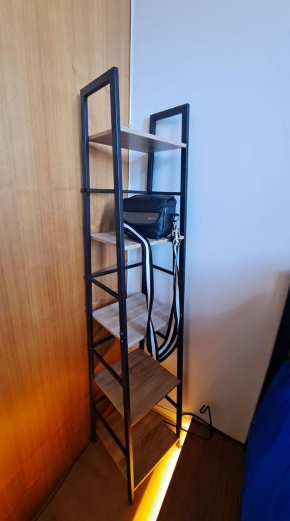 SpringSun 5-tier ladder shelf bookcase, living room rustic, standing shelf storage organizer, wood and metal shelf for home and office