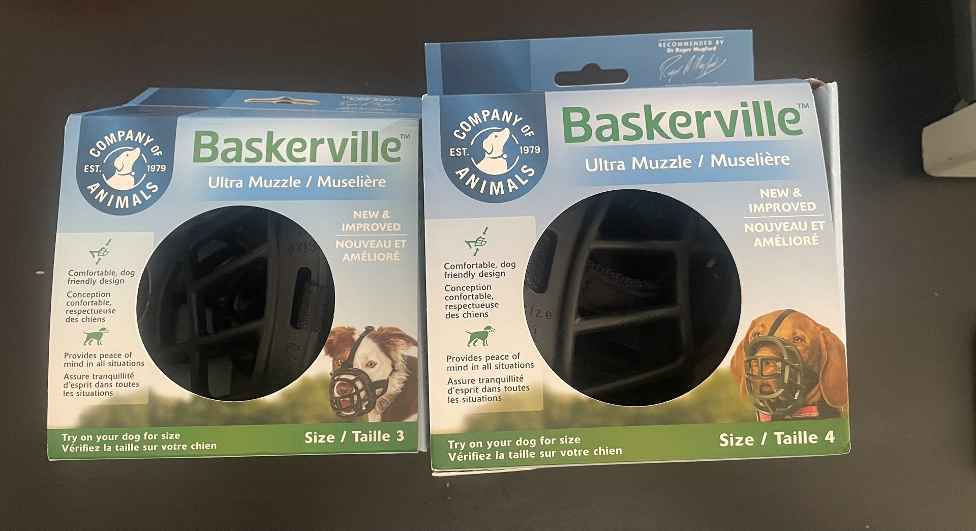 Two Baskerville Ultra Muzzles One Size 3, And One Size 4