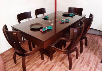 Dark Wood Dining Table with 6 Chairs