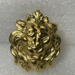 Gold Tone Lion Face Head Brooch 
