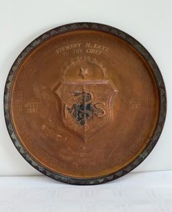 Vintage Military Commemorative | Antique Turkish Copper Tray | U.S. Army Medical Service Corps. Award