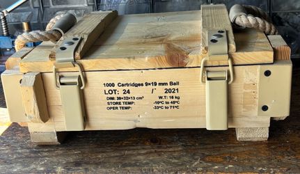 Wooden 9x19mm Cartridge Ammunition Crate