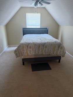 Queen grey bed with mattress and boxsprings