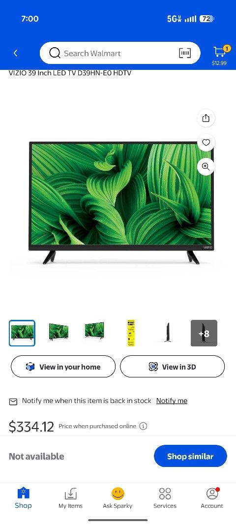 New VIZIO 39" Class HD (720P) Full Array LED TV (D39hn-E0)