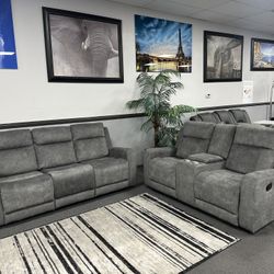 2PC Gray Sofa & Loveseat 