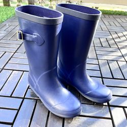 L.L.Bean Wellies Kids Lined Rain Rubber Boots Size 3 Navy Blue