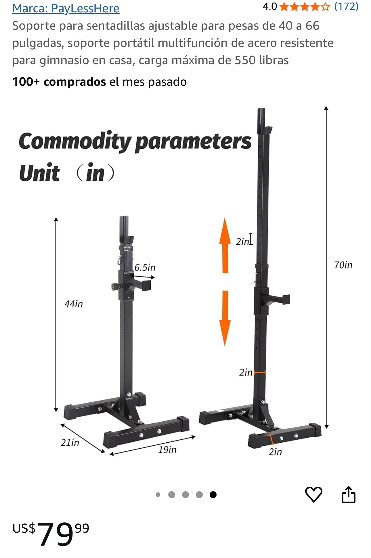 Adjustable squat stand for weights