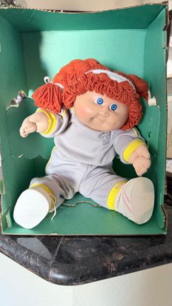 Vintage 1984 Cabbage Patch Kids Girl Doll with Dimples, Red Yarn Pigtails, Original Box