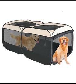 Like New Eighteentek 73.5” Dog/Cat Pop Up Playpen, Beige/Black
