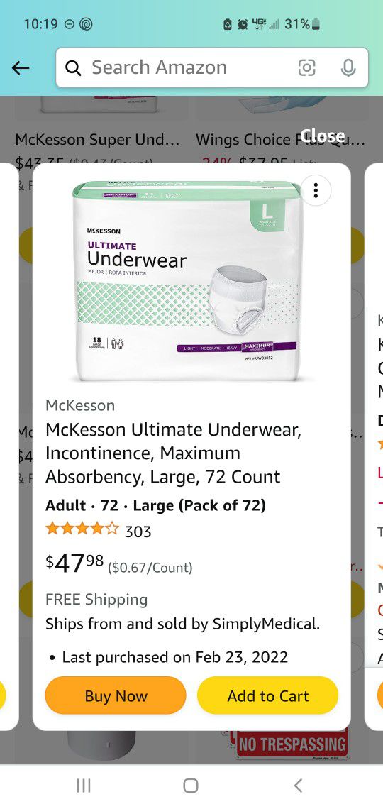 Variety of Adult Incontinence Briefs - Med & Large