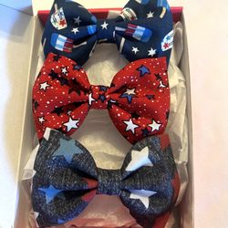 Set of 3 Hair Bows Girls Accessories Clips Fabric Toddlers July 4th Independence