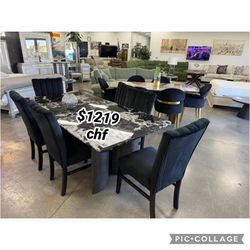 7 Piece Faux marble top dining table set  // December Sale 
