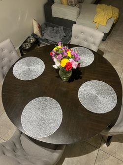 Round Dark Wood Dining Table with 4 Chairs