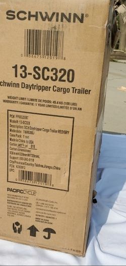 Schwinn Day Tripper Cargo Bike Trailer Folding Frame Quick Release Wheels