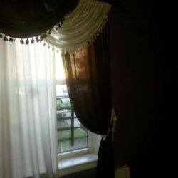 Window Curtains And Drapes, Brown and White  With Mounting Hardware