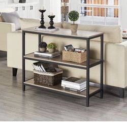 3 Tiers Entryway Table with Storage, 40 Inch Console Table Behind Sofa Table with Storage for Living Room, Retro Wooden Couch Table with Metal Frame f