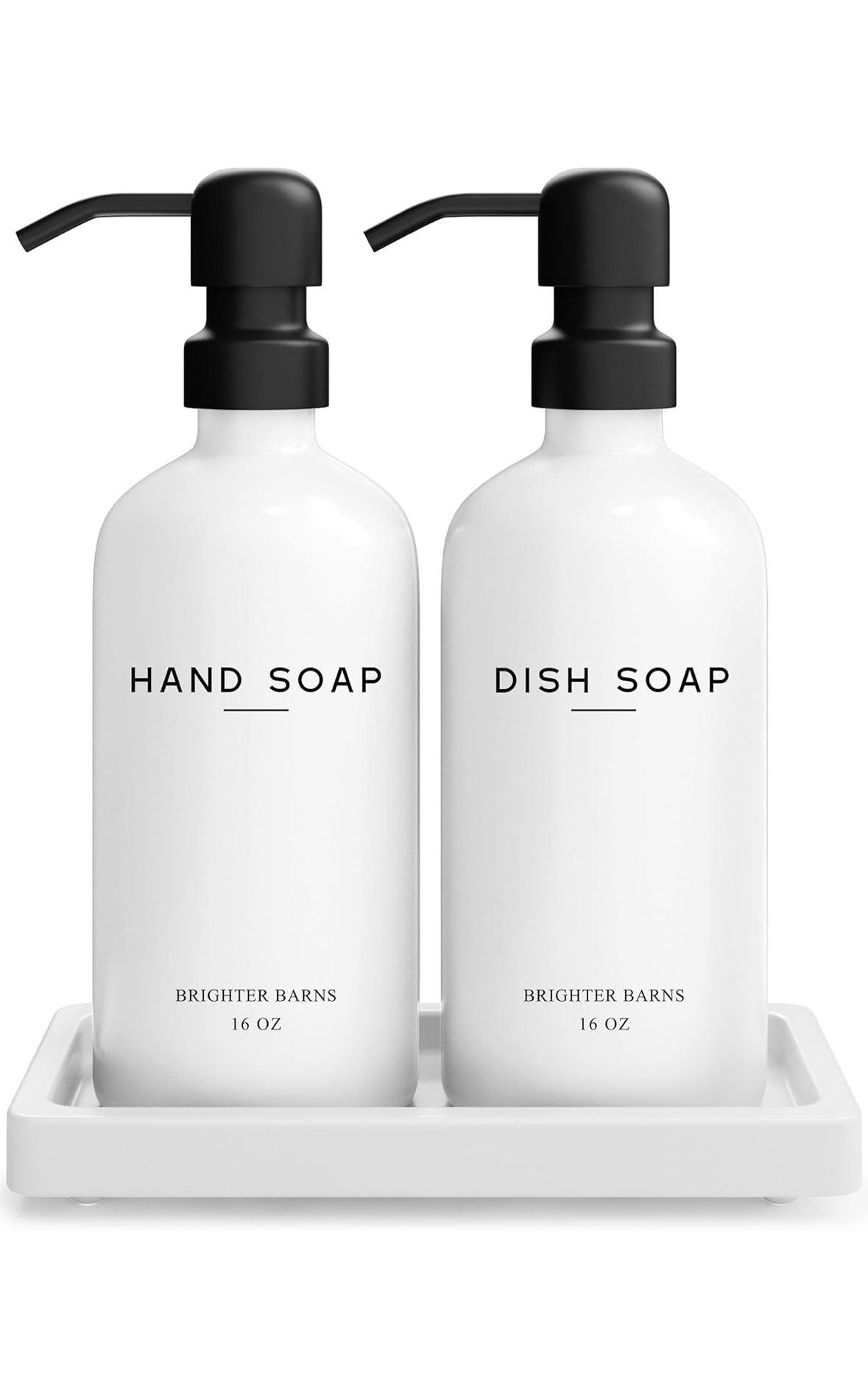 White Glass Hand and Dish Soap Dispenser Set by Brighter Barns(new)