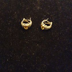Sterling Silver and 14kt Gold Earrings with Citrine Stone 
