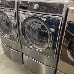 KENMORE ELITE XL WASHER AND DRYER SET ELECTRIC WORKS GREAT PEDESTALS ATTACHMENTS WARRANTY 