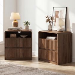 Walnut Fluted Nightstand - SET OF 2 - **brand new/unopened**