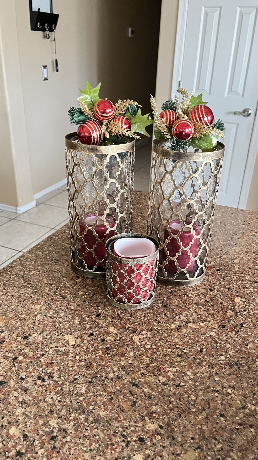 Christmas Glass Candle Holders 13” 4”