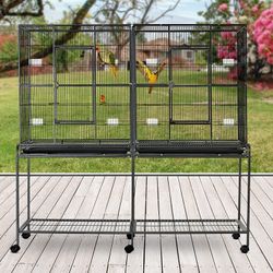 Large Double Bird Flight Rolling Cage With Center Divider