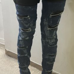 Denim Cut Out Thigh High Boots