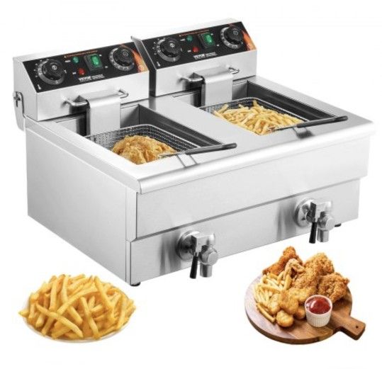 VEVOR Commercial Electric Deep Fryer Countertop Deep Fryer with Dual Tanks 3000W