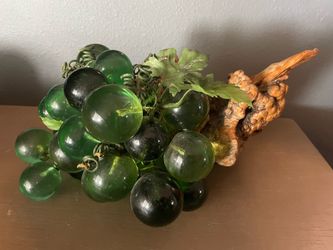 Vintage MCM Green Lucite Acrylic Grapes Driftwood Burl Sculpture Decor