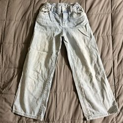 Cat & Jack Girls Jeans Size 8 Light Denim Stretch Adjustable Waist Wide Leg