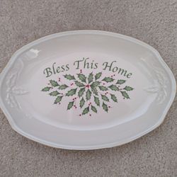 Lenox Holiday Bless This Home Bread Tray - Holly - New In Box