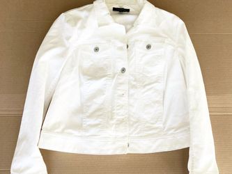 Talbots Cotton White  Jean Jacket Petite Medium Classic Trucker Style Preowned