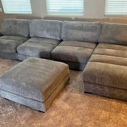 5PC Modular sectional sofa Gray corduroy faric