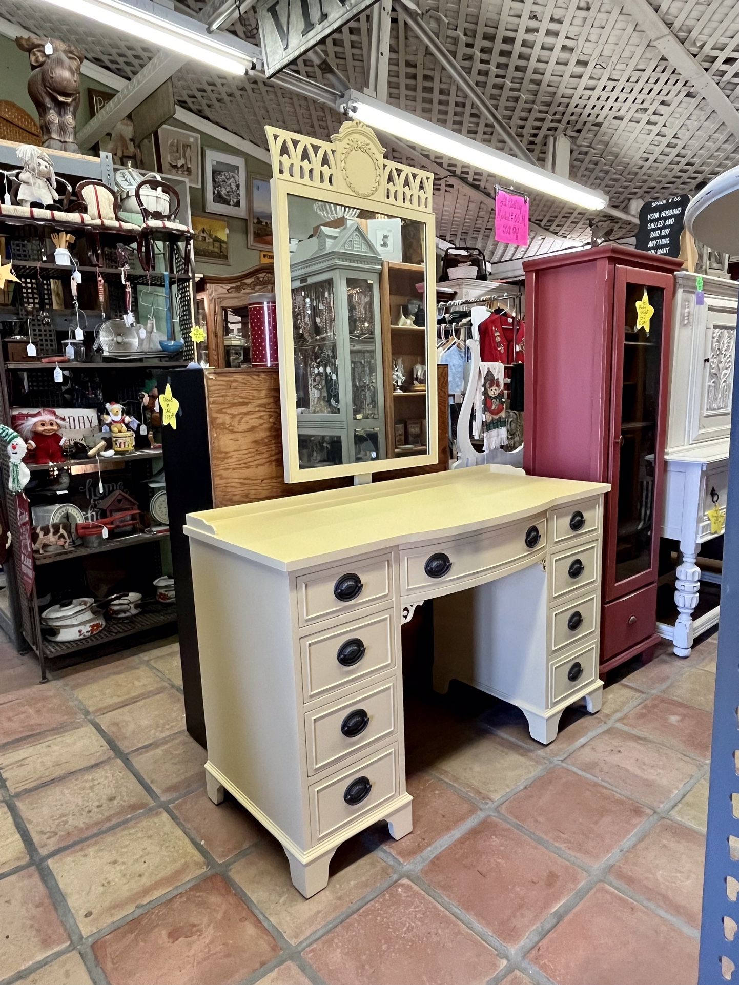 Beautiful Vintage Vanity / Desk & Mirror Set, Real Wood for Sale in