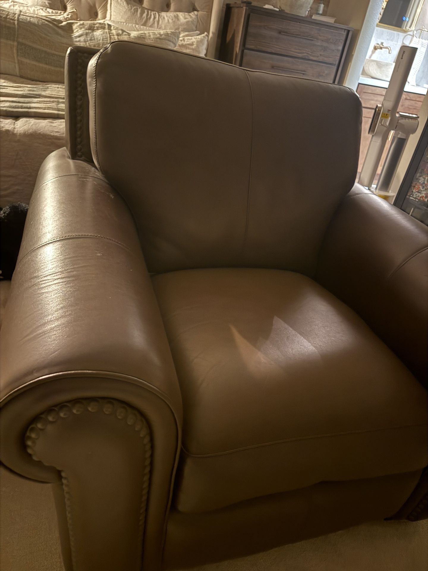 Brown Studded Leather Chair