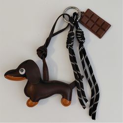 4 PCS PU Leather Dachshund Dog Keychain Bag Charm