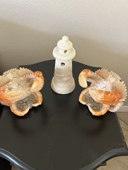 Vintage Resin Crab Wine Bottle Holder And Lighthouse Candle